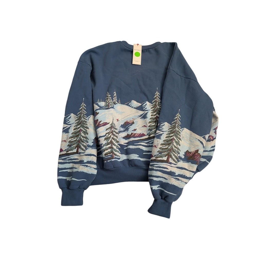 Daydreamer LA Red Dress Ski Dark Blue Multi Cotton Crewneck Sweatshirt S/M NEW - Picture 5 of 9